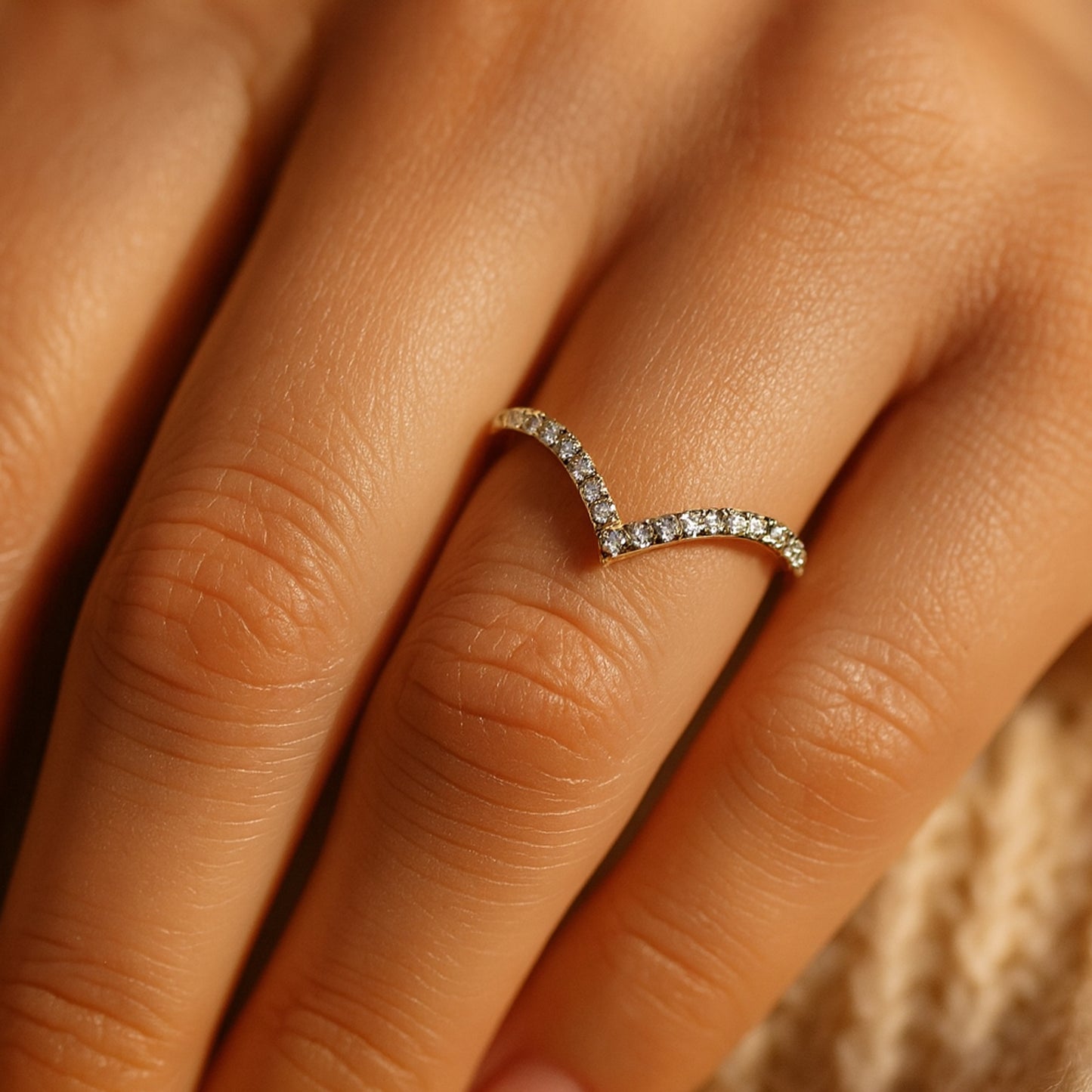 Wedding Band Pave V Ring Chevron Stacking Curved