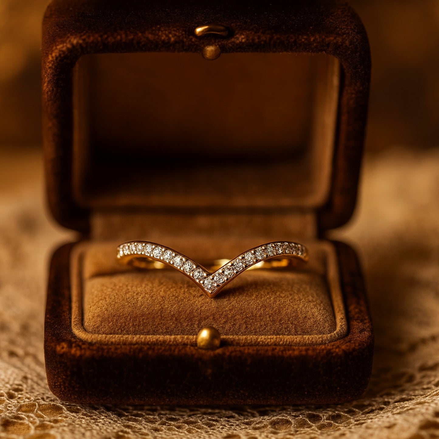 Wedding Band Pave V Ring Chevron Stacking Curved
