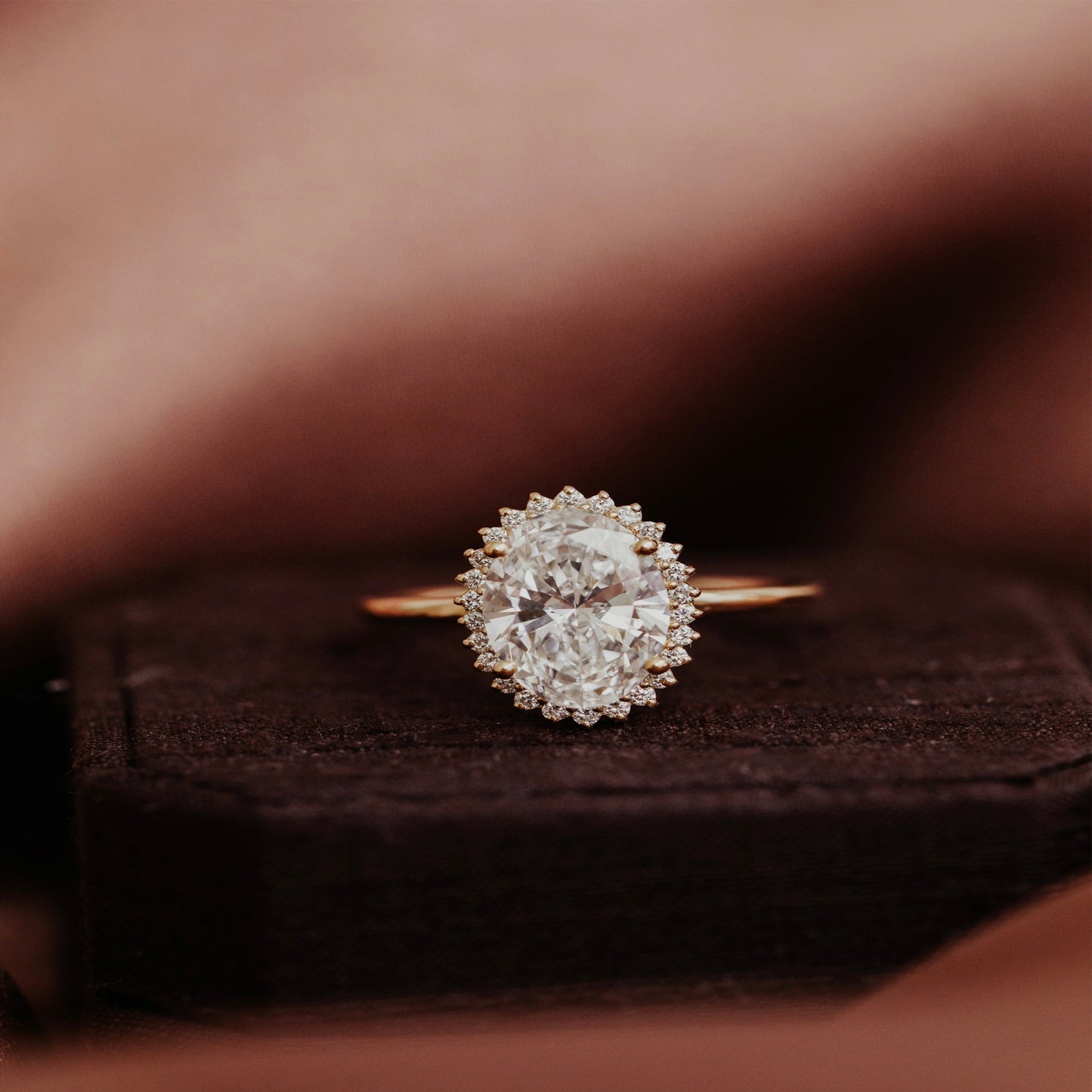 Oval Cut 14K Gold Halo Ring, Moissanite Engagement Fine Jewelry With Luxurious Appeal