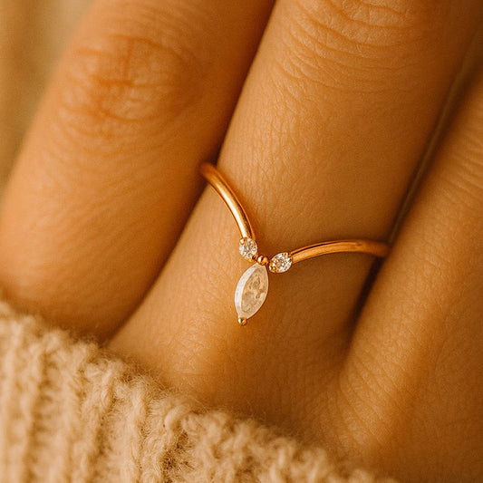 Curved Yellow Gold Wedding Band With Marquise Cut Moissanite, Vintage Style Anniversary Gift Ring