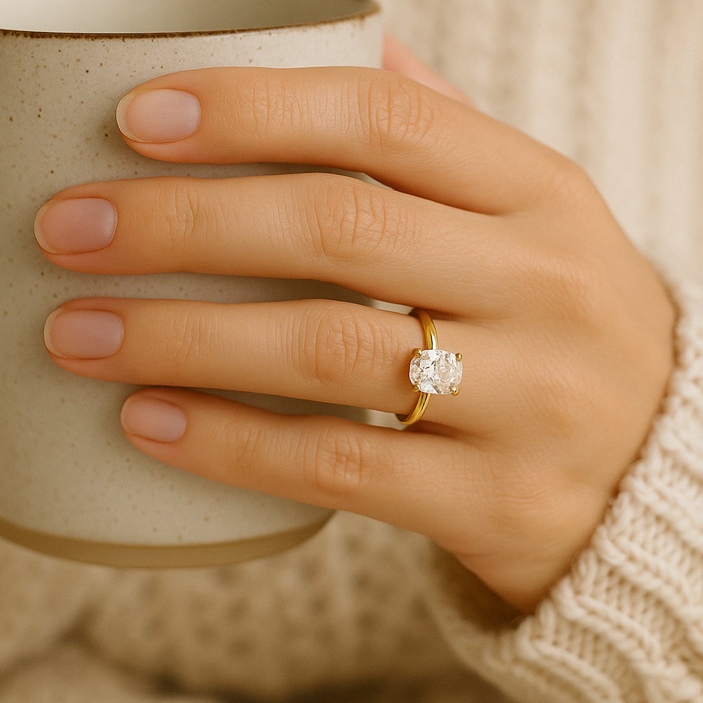 Promise Rings For Her Cushion Cut Moissanite Solitaire Ring 10K Yellow Gold Band Diamond-Like Engagement Style