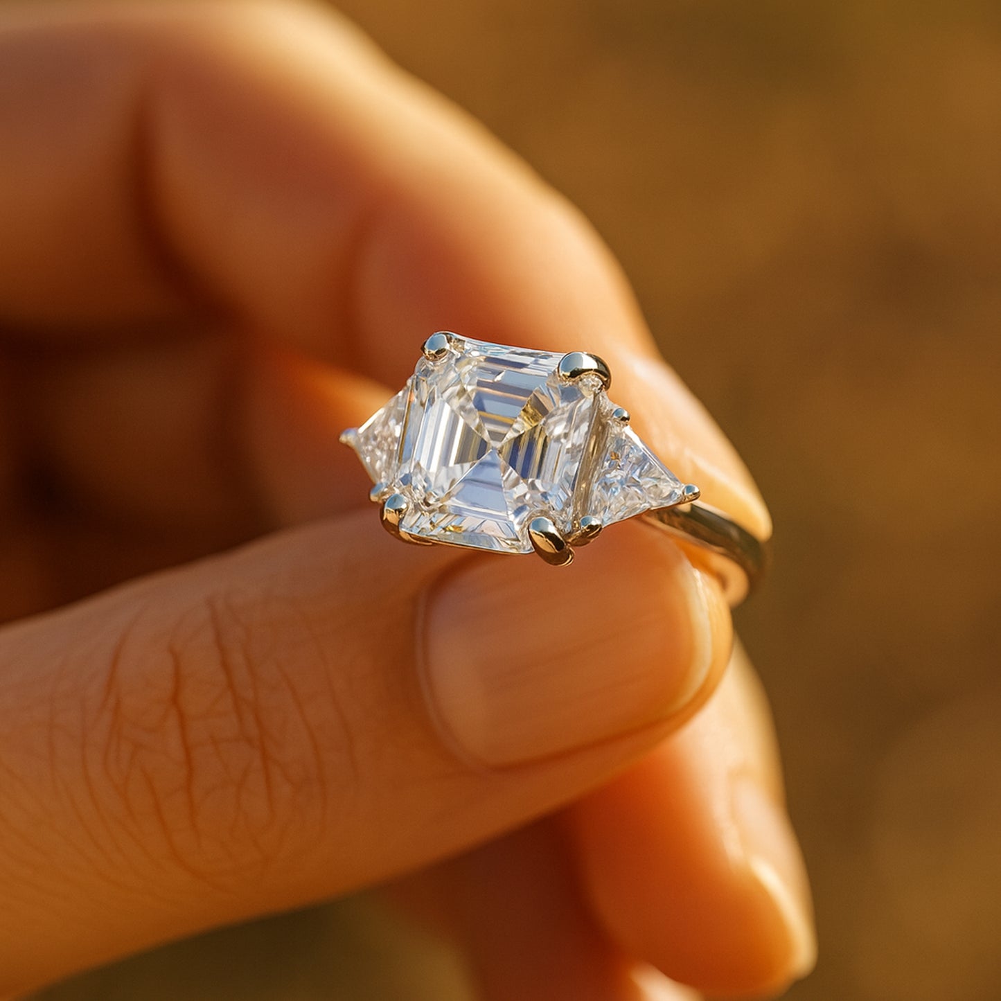Art Deco Asscher Cut July Birthstone Ring With Trapezoid Sides - Step Cut Engagement Ring For Women Bridal Wedding Jewelry