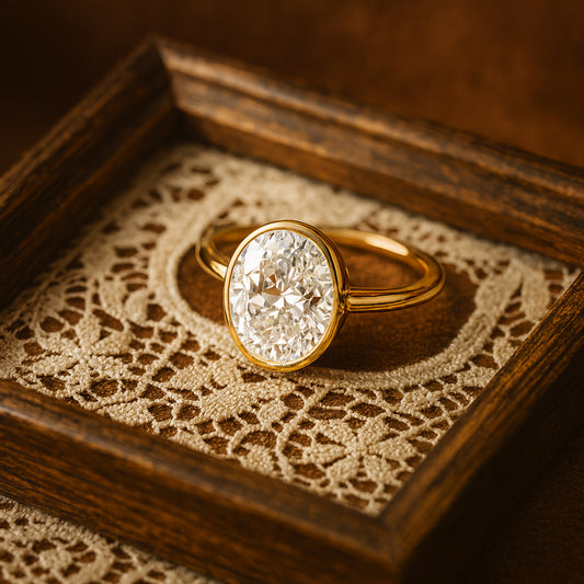 1 CT Oval-Cut Lab Diamond Bezel Engagement Ring In 18K Gold - Diiro Solitaire Jewelry
