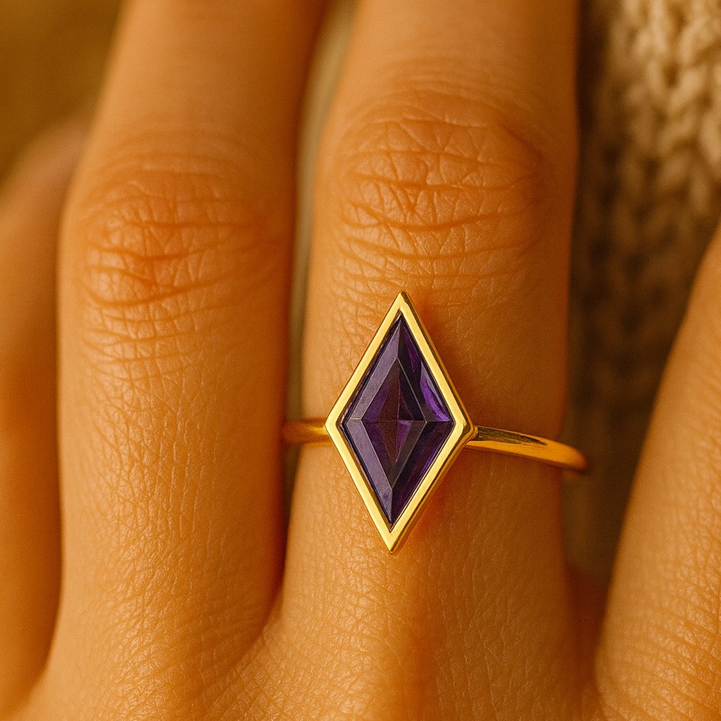 Lab Grown Diamond Kite Cut Amethyst Ring Dainty Sterling Silver Handmade Ring