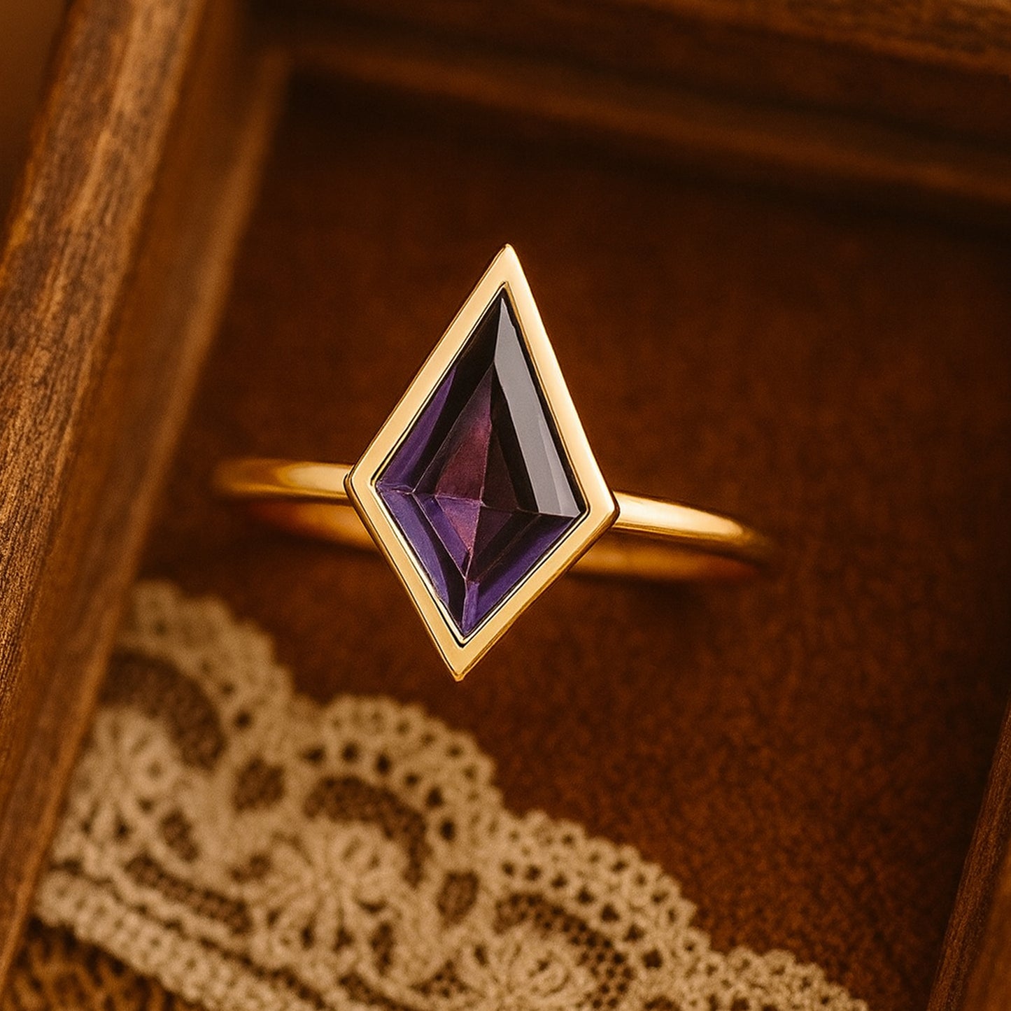 Lab Grown Diamond Kite Cut Amethyst Ring Dainty Sterling Silver Handmade Ring
