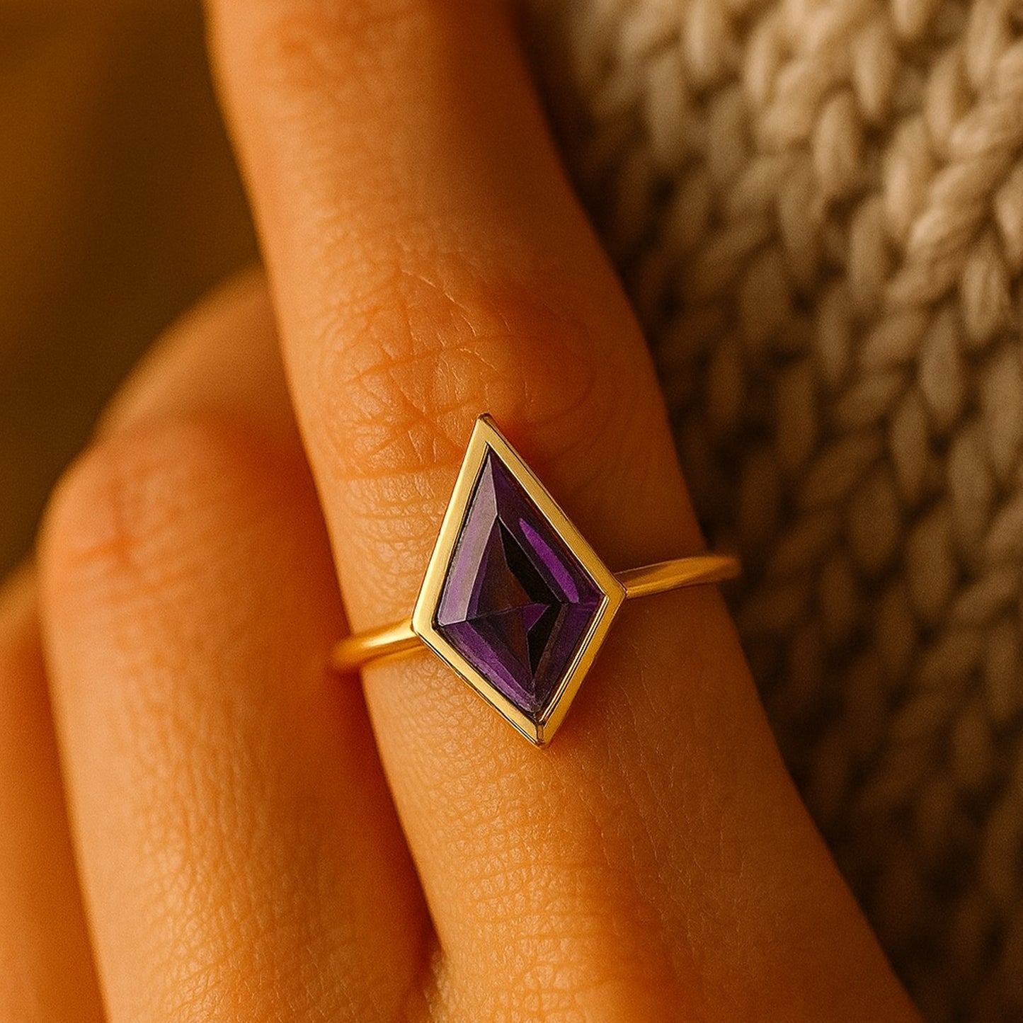 Lab Grown Diamond Kite Cut Amethyst Ring Dainty Sterling Silver Handmade Ring