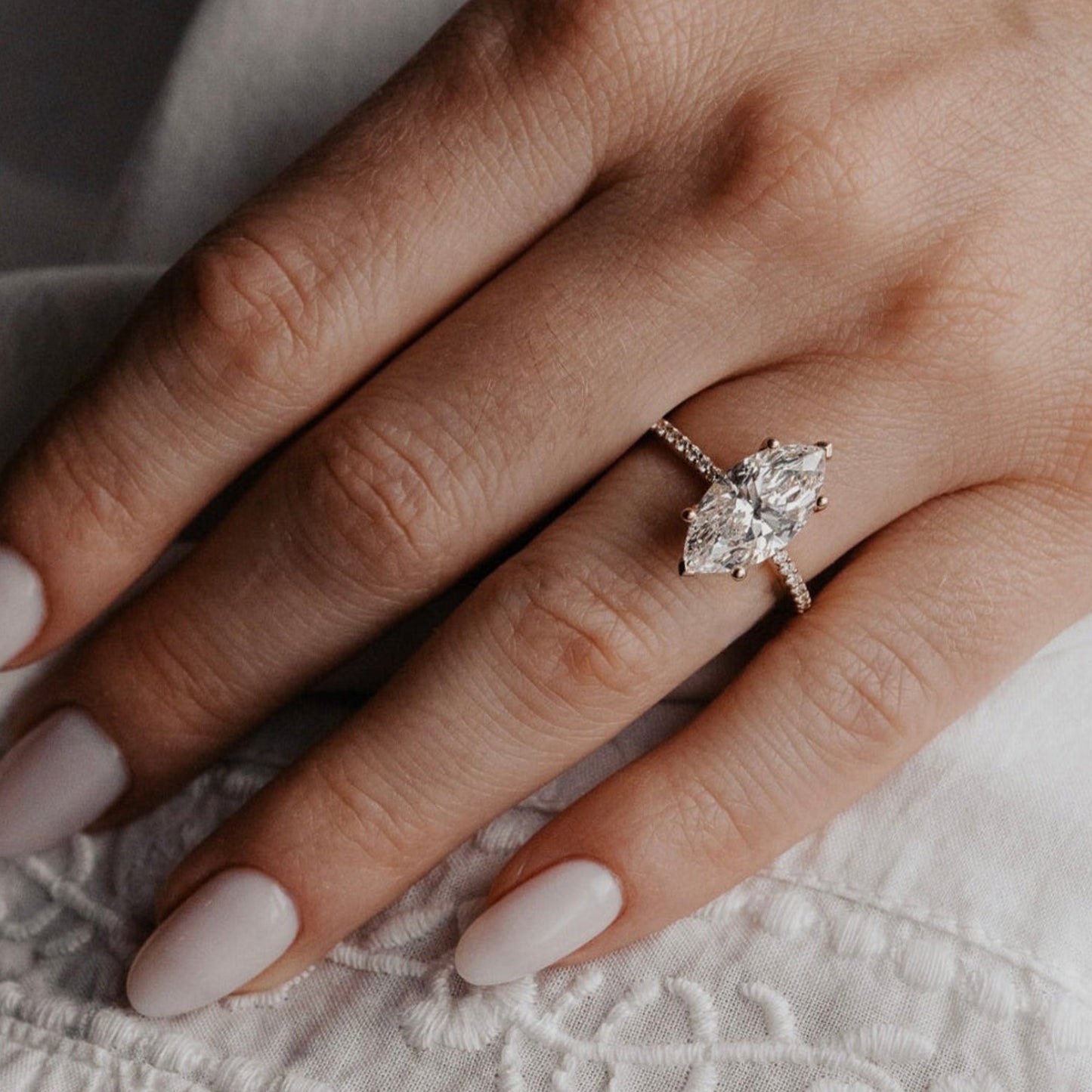 Elegant Pear Teardrop Ring, Moissanite Rose Gold Solitaire Engagement Wedding Fine Jewelry