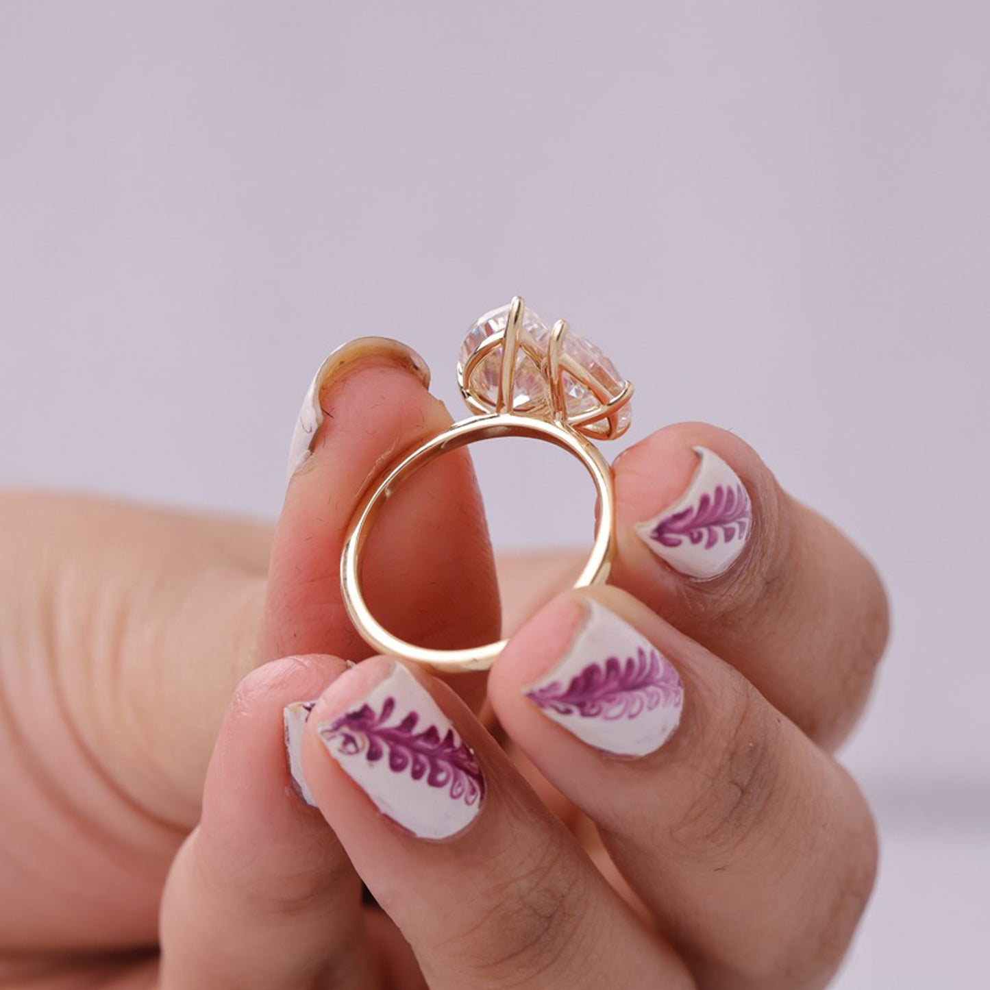 Moissanite Toi Et Moi Ring, Pear Marquise Rose Gold Engagement Fine Jewelry With Two-Stone Setting