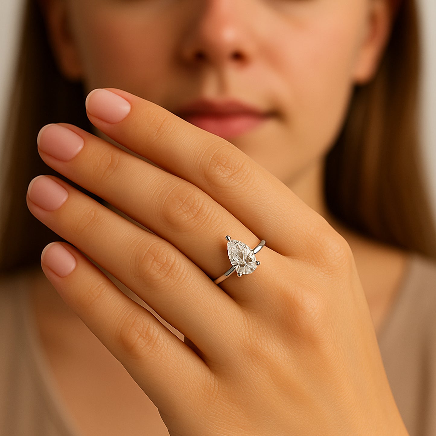 Elegant April Birthstone Ring With Pear Cut Moissanite, A Perfect Diamond Alternative Choice.