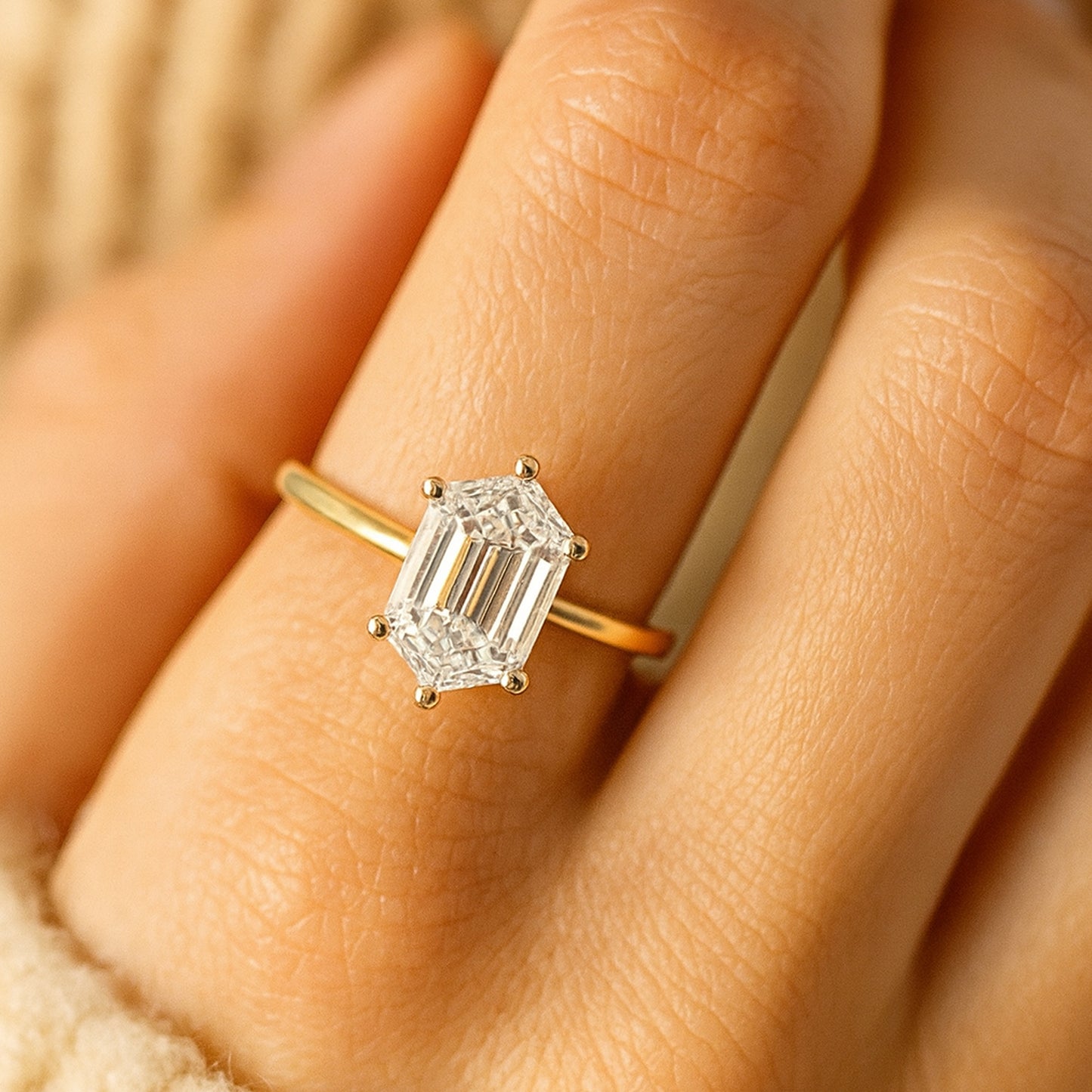 March Birthstone Moissanite Solitaire Ring With Hexagon Cut Stone Offering A Radiant Diamond Alternative Appearance