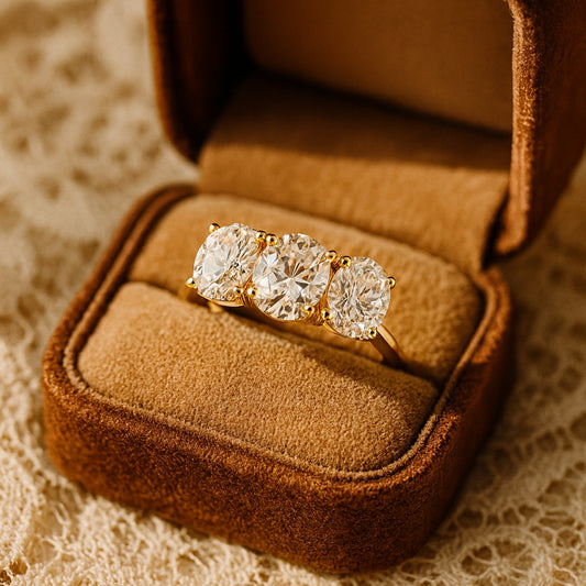 Classic Gold Three Stone Lab Created Diamond Anniversary Ring
