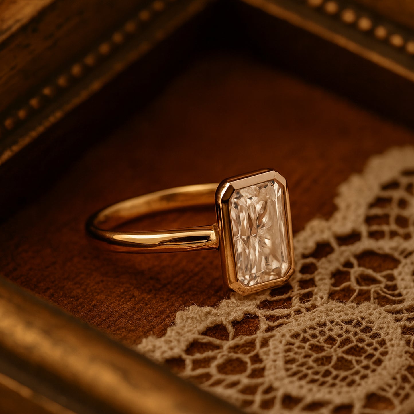 Solitaire Radiant Cut Bezel Ring Engagement Wedding Band Jewelry Gift Love Anniversary Bridal Proposal