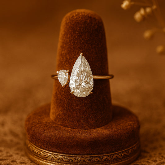 Toi Et Moi Ring With Pear Shaped Moissanite Stones In Two Prong Setting Featuring Diamond-Like Brilliance And Elegant Proposal Design