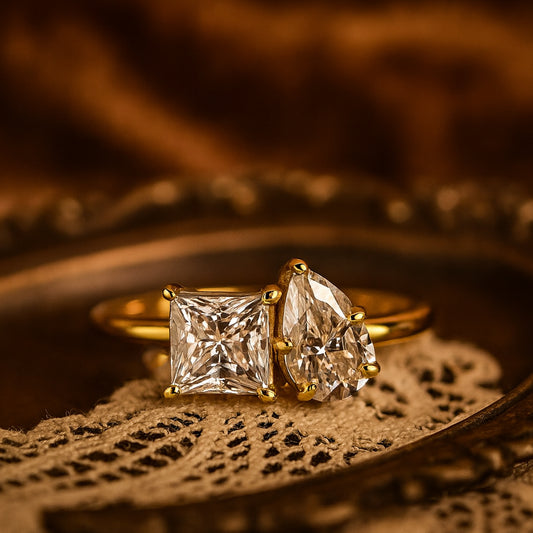 Toi Et Moi Princess and Pear Cut Two Stone Diamond 10K White Gold Ring