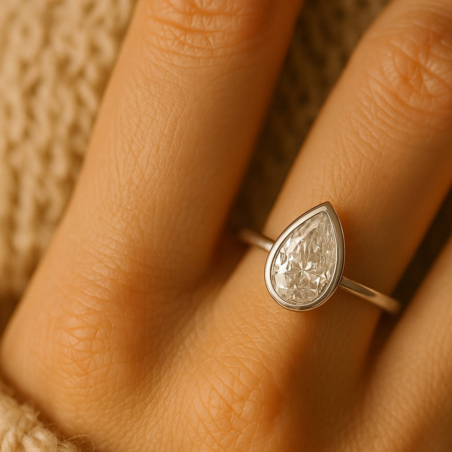 14K White Gold Pear Bezel Moissanite Diamond Engagement Ring Promise Ring Jewelers Near Me