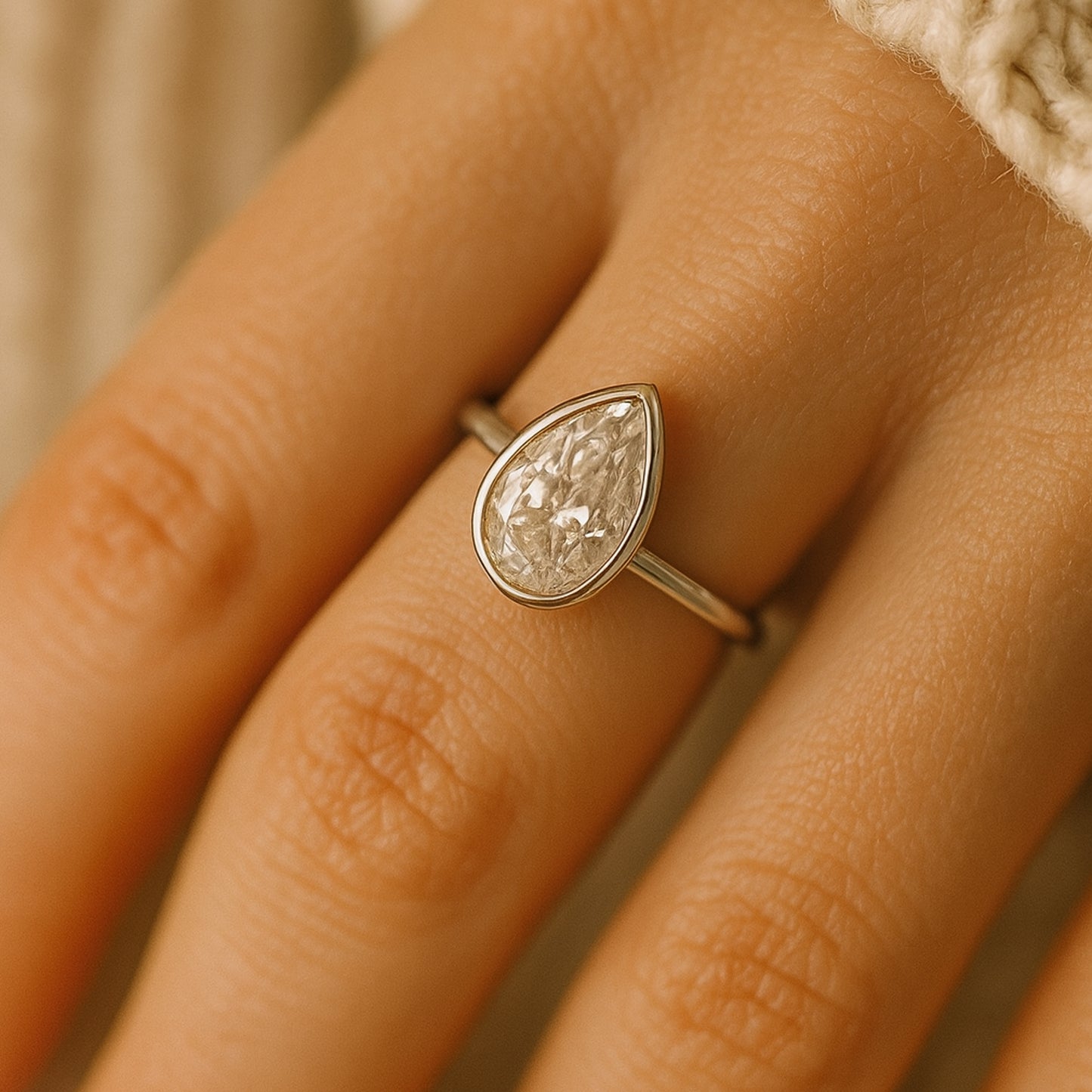 14K White Gold Pear Bezel Moissanite Diamond Engagement Ring Promise Ring Jewelers Near Me