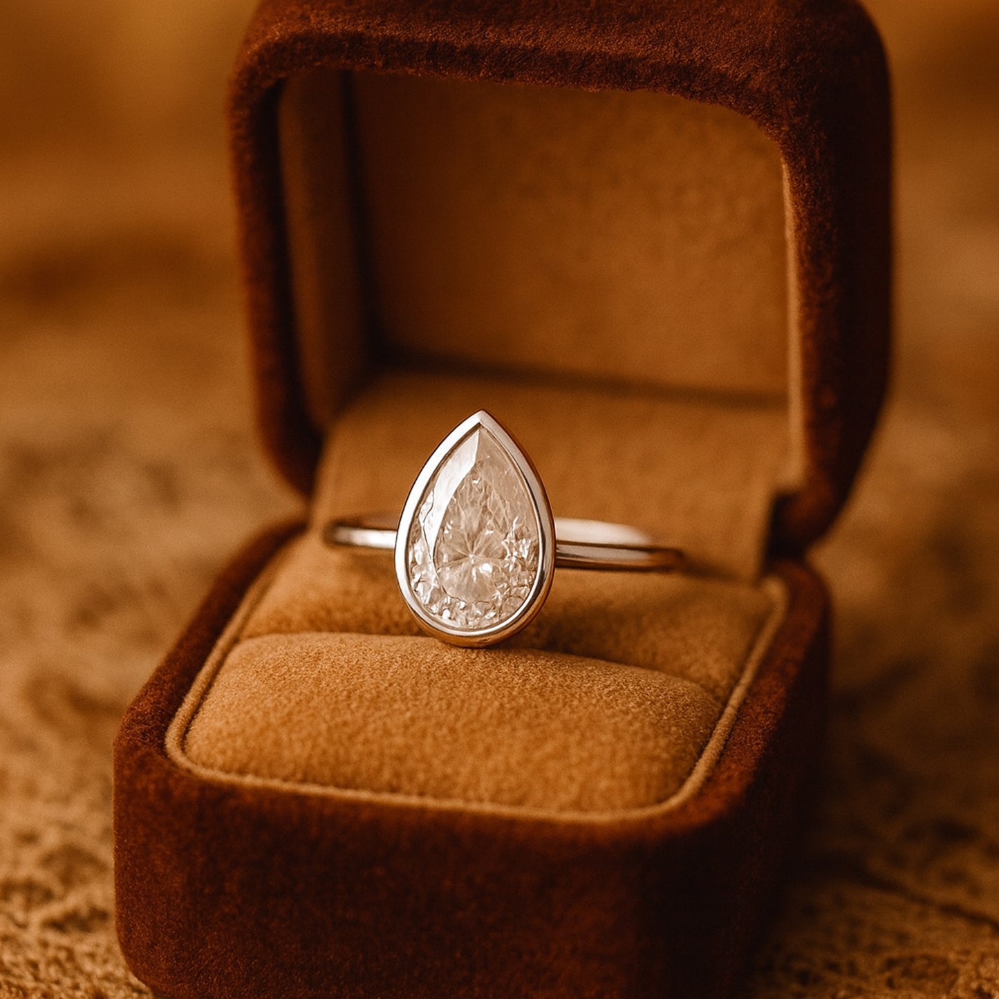 14K White Gold Pear Bezel Moissanite Diamond Engagement Ring Promise Ring Jewelers Near Me