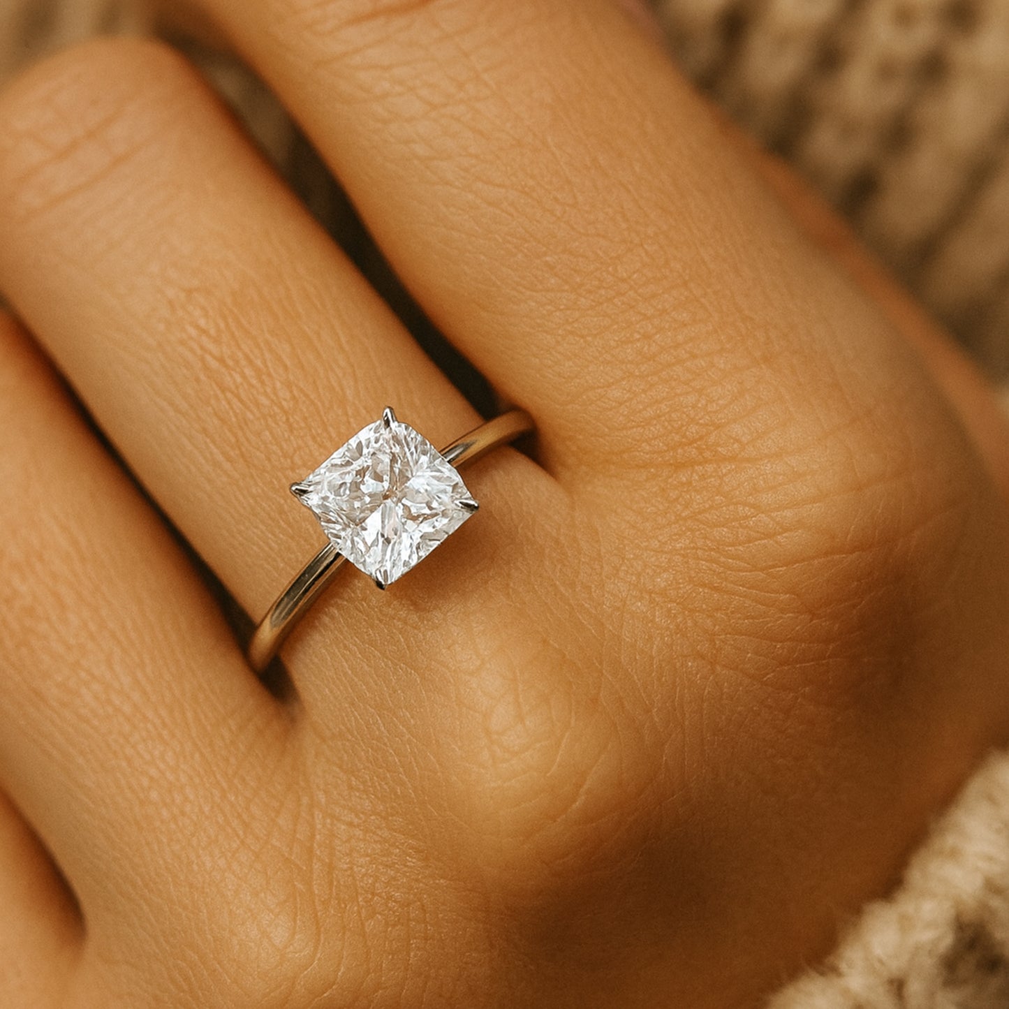 Bridal Cushion Cut Moissanite Ring With Diamond-Inspired Brilliance In Sleek White Gold Setting