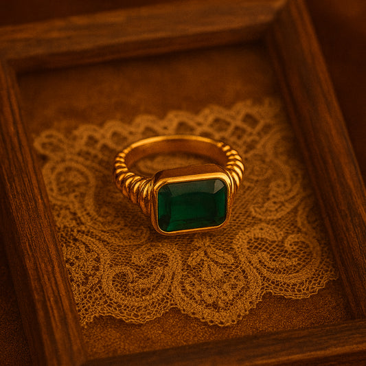Elegant Gold Ring With Emerald Cut Green Stone For Women – Handmade Luxury Jewelry By Diiro