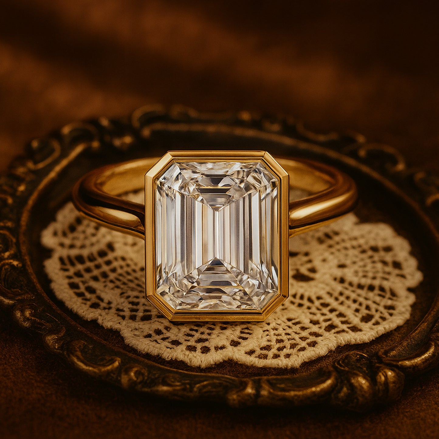 1 CT Emerald Cut Diamond Bezel Ring Worn on Hand - Sophisticated Bridal Jewelry