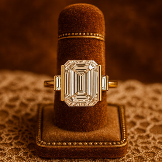 Emerald-Cut Diamond Engagement Ring in 18K Yellow Gold | Vintage Luxe Style
