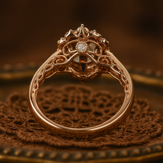 Emerald Cut Double Halo Diamond Ring In 14K Rose Gold Featuring Two Layers Of Brilliant Diamonds