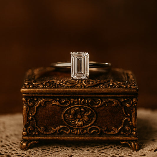 Classic Emerald Cut Moissanite Engagement Ring For Her With Elegant Band And Radiant Diamond-Like Sparkle