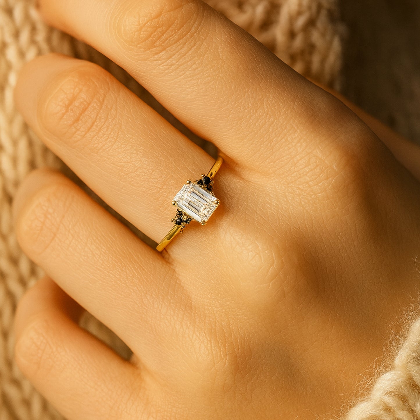 14K Yellow Gold Vintage Wedding Band Emerald Rings