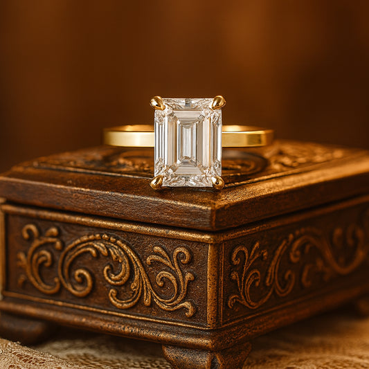 Elegant Emerald Cut Moissanite Gold Ring For Women With Diamond-Like Brilliance, Perfect Wedding Or Engagement Jewelry.
