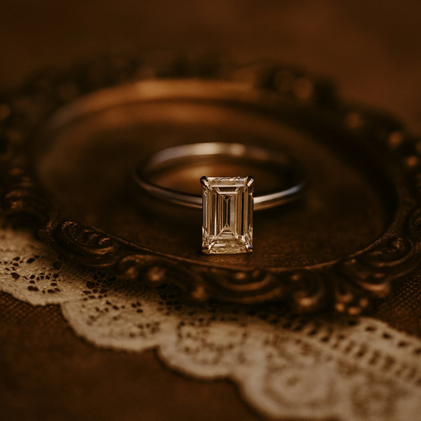 Timeless Emerald Cut Moissanite Solitaire Engagement Ring For Women In White Gold With Classic Band