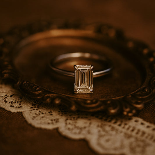 Timeless Emerald Cut Moissanite Solitaire Engagement Ring For Women In White Gold With Classic Band