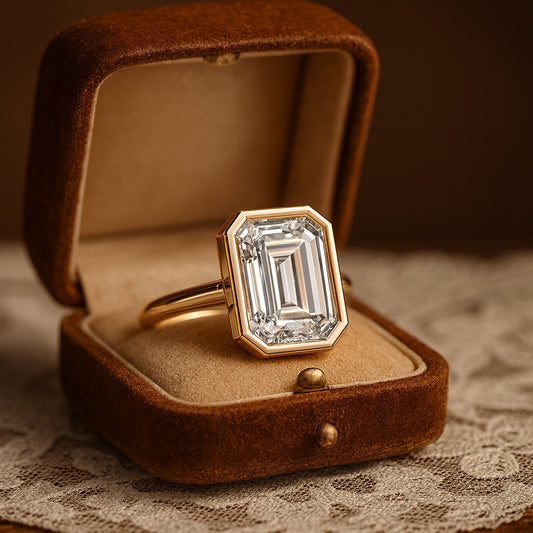 Luxury Emerald Cut Diamond Ring In 18K Yellow Gold Symbolizing Timeless Love And Refined Elegance.