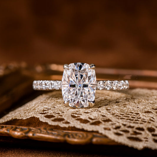 Cushion Cut Moissanite Ring VVS1 Clarity Diamond Alternative With Pave Setting