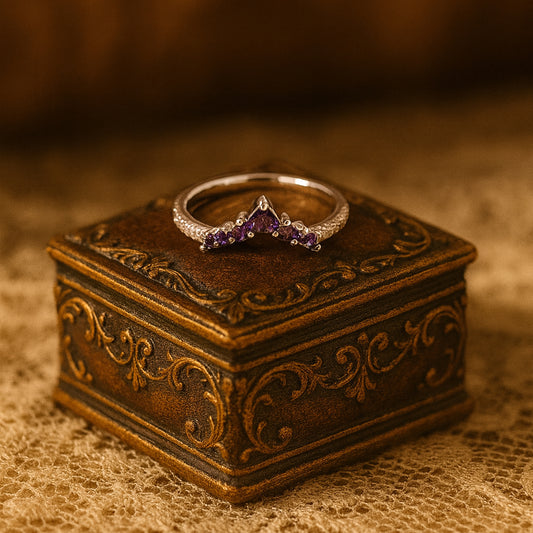 Purple Sapphire Chevron Wedding Band in Gold – Stackable V Shape Ring for Bridal Jewelry by Diiro