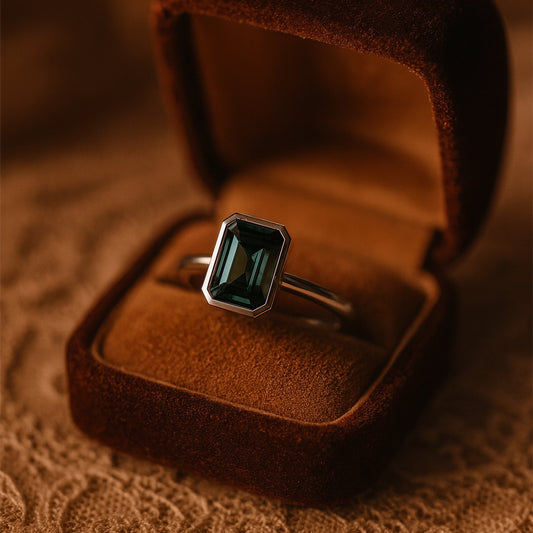 Emerald Engagement Ring - Green Stone Bezel Ring