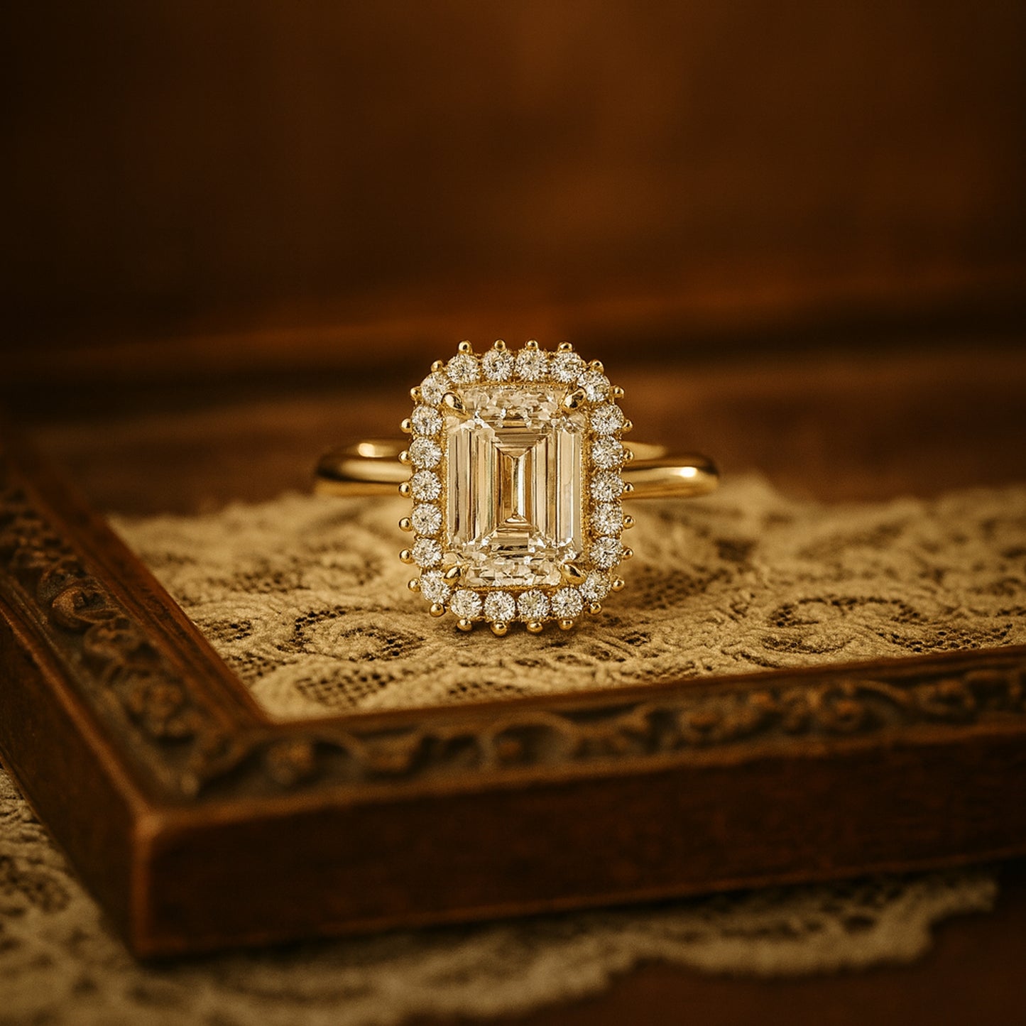 Emerald Cut Moissanite Cocktail Ring With Double Halo Setting - Luxurious Wedding Band Design