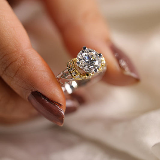 Floral Two-Tone Moissanite Ring, August Birthstone 14K Gold Engagement Fine Jewelry With VVS1 Clarity