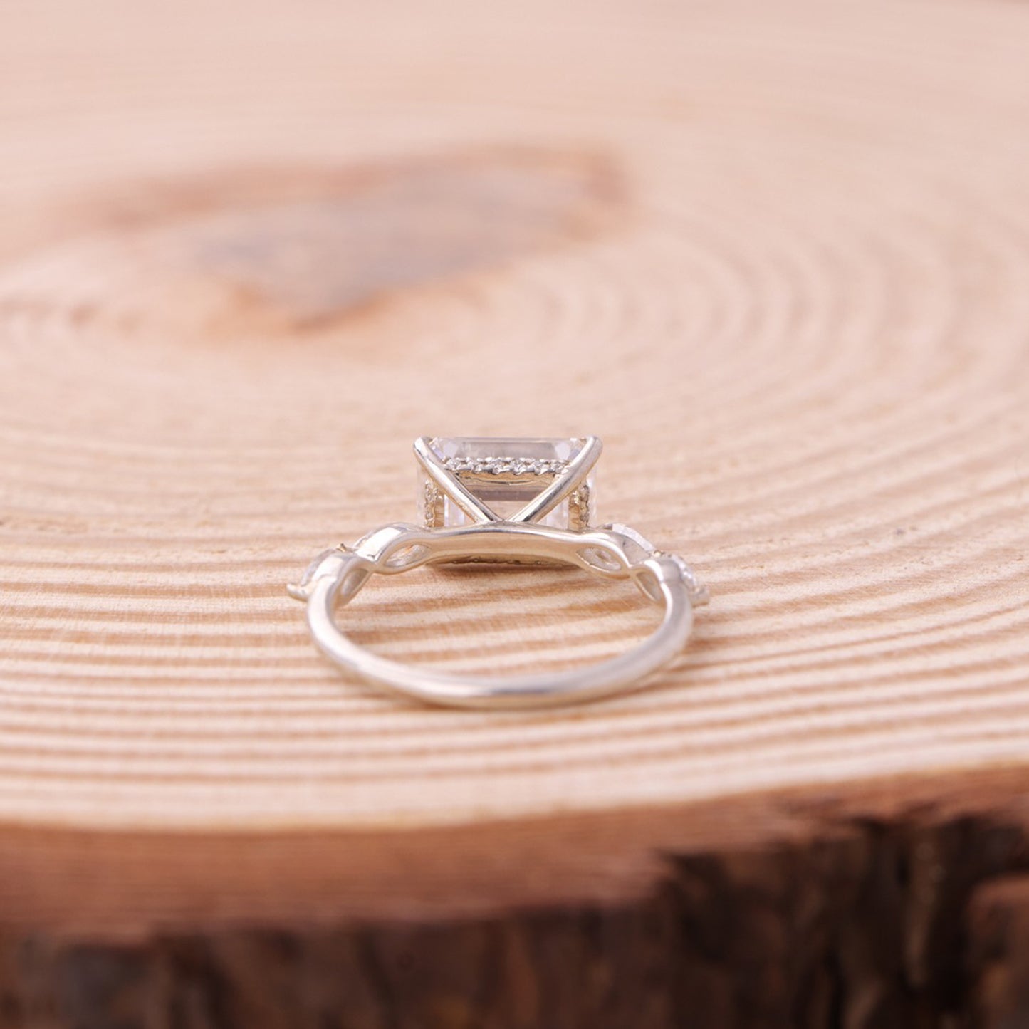 Engagement Emerald Cut Ring, Moissanite Marquise Side Stones Fine Jewelry With Romance