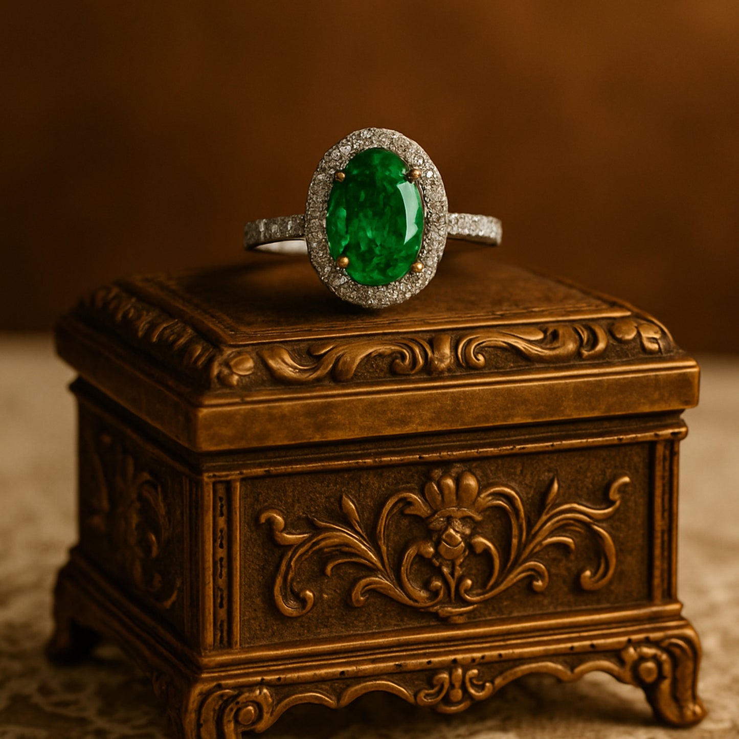 Elegant Oval Emerald Engagement Ring in 18K White Gold - Worldwide Shipping Available