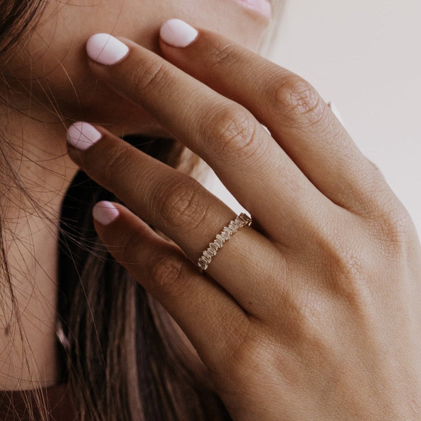 September Birthstone Eternity Band, Baguette Moissanite Yellow Gold Wedding Ring Fine Jewelry