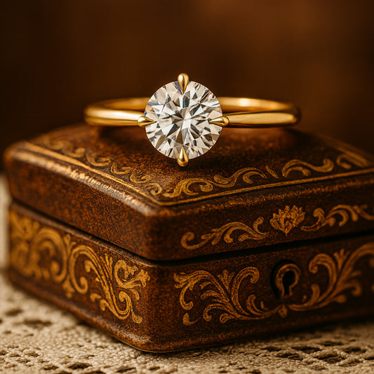 Diiro 18K Yellow Gold Diamond Engagement Ring On Hand Close Up