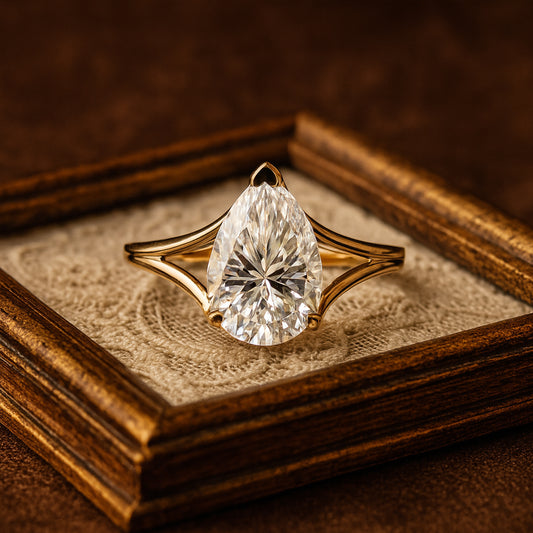 Engagement Teardrop Shape Moissanite Ring With Elegant Gold Band And Brilliant Diamond-Like Sparkle