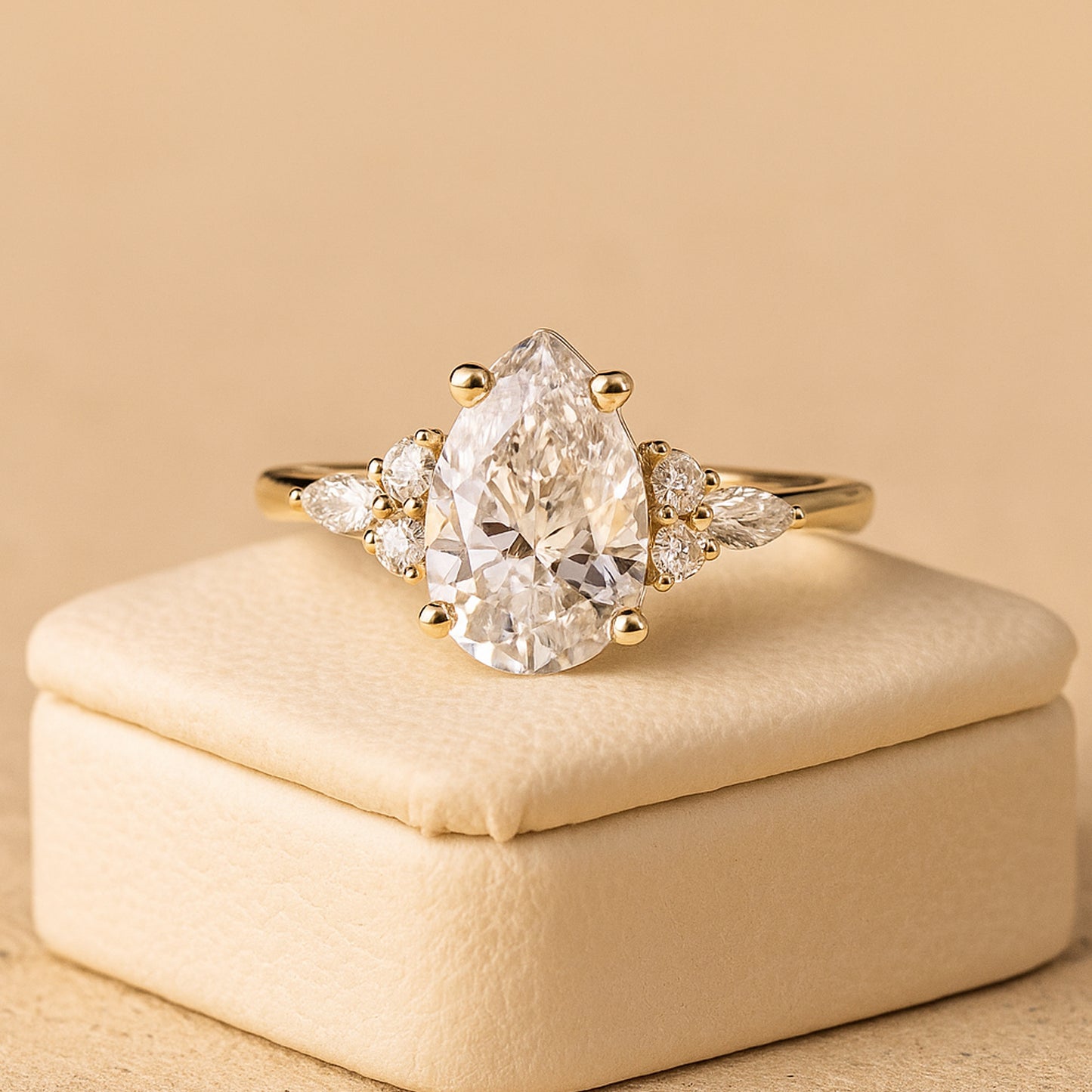 Pear Cut Moissanite Engagement Ring, Women's Yellow Gold Proposal Jewelry For Brides With Brilliant Sparkle