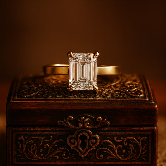 Timeless Emerald Cut Moissanite Solitaire Ring In Gold Band, Classic Bridal Engagement Ring For Women.