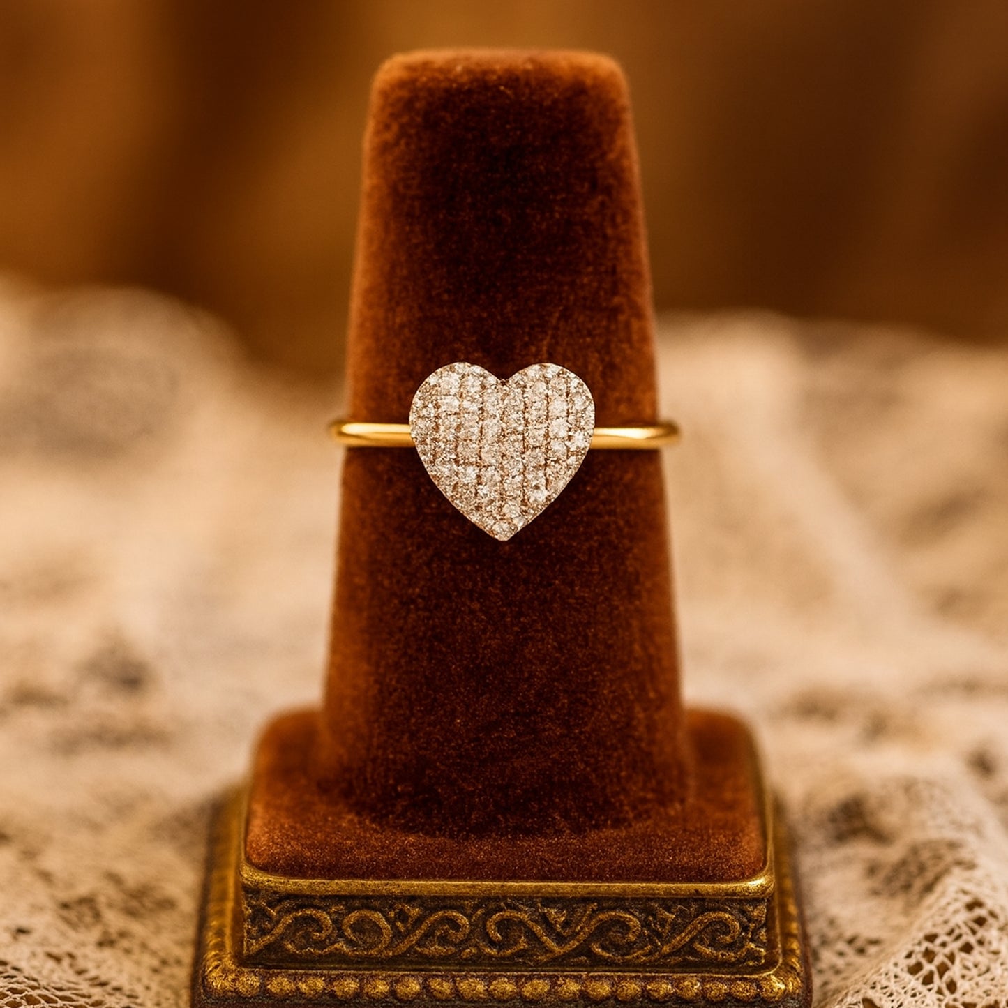 Sparkling Heart Shaped Pave Moissanite Ring For Women, Gold Band Promise Ring With Brilliant Shine