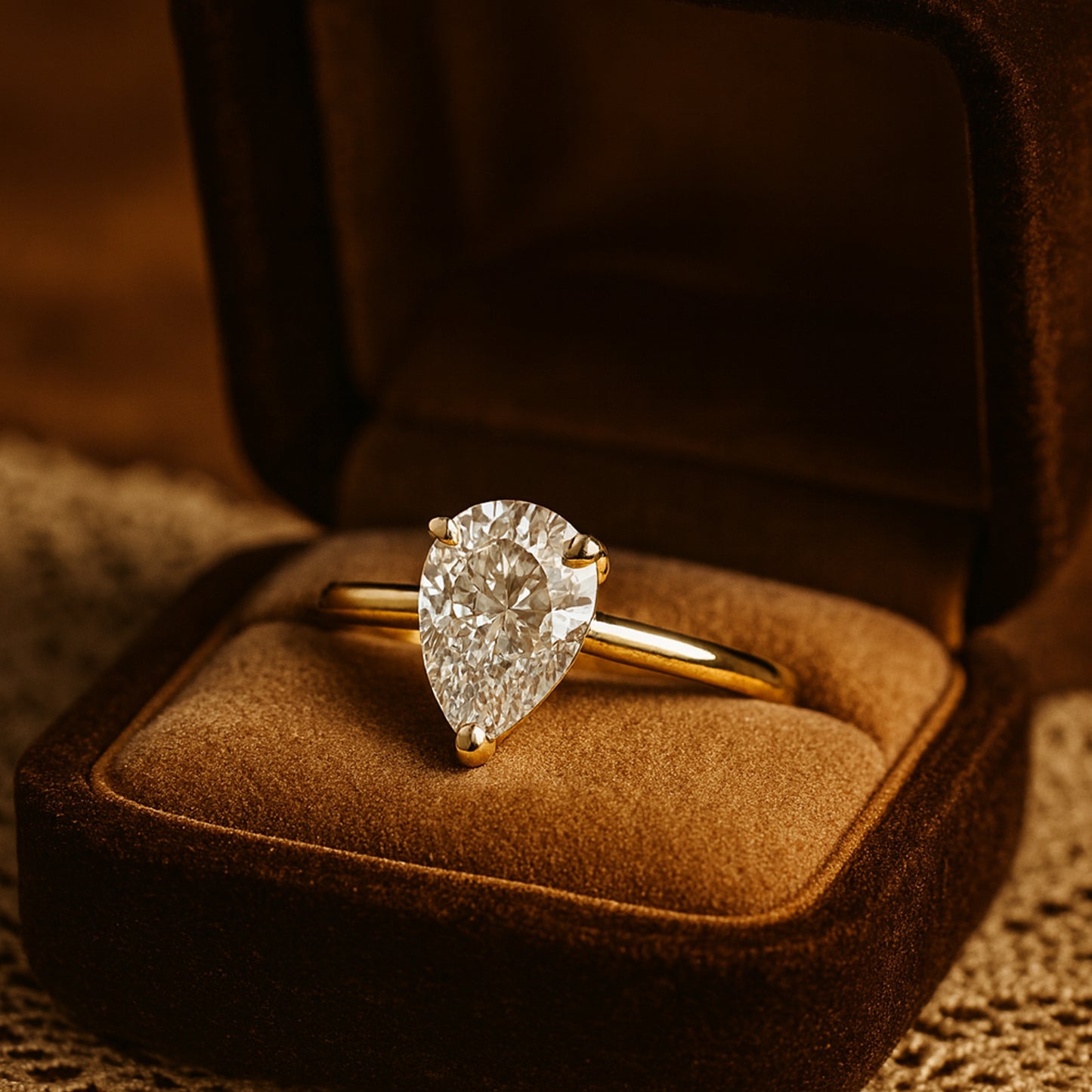Stunning Pear Cut Moissanite Ring For Her, Sparkling Diamond-Like Brilliance Set In Minimalist Gold Band.