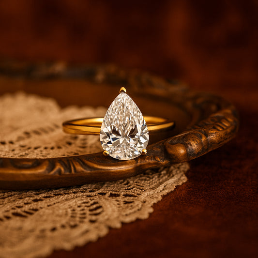 Wedding Bands 1 CT Pear Cut Moissanite Ring Featuring Diamond-Like Sparkle And Elegant Gold Setting.