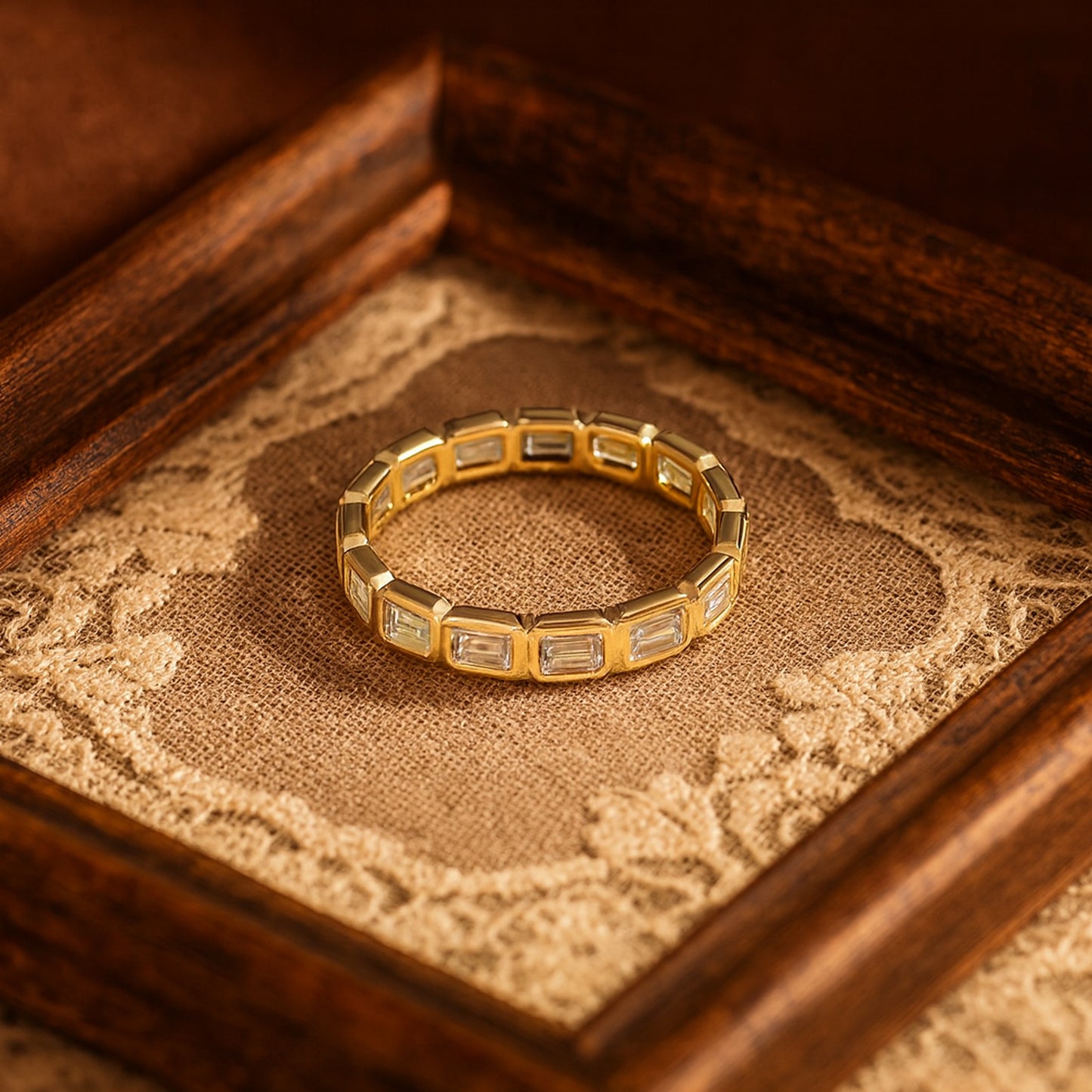 Gold Baguette Diamond Band Modern Eternity Ring Harmony Band - Alternating Diamond & Emerald Ring