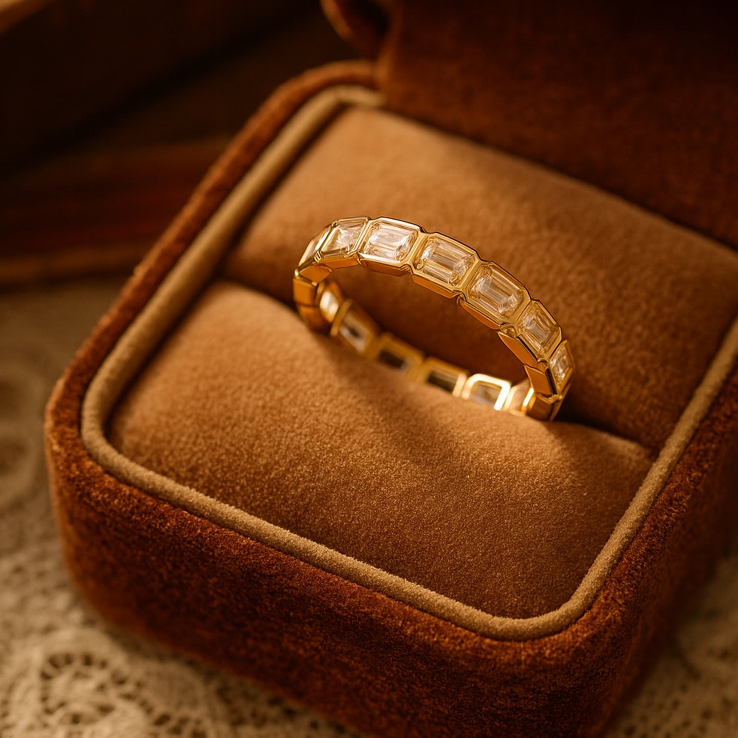 Gold Baguette Diamond Band Modern Eternity Ring Harmony Band - Alternating Diamond & Emerald Ring