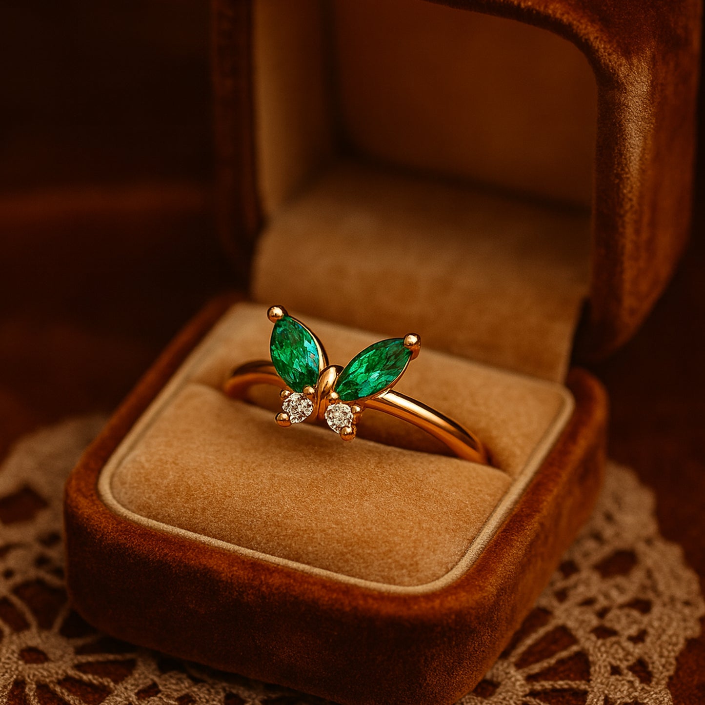 Emerald and Diamond Accents Delicate Nature-Inspired Jewelry Rings